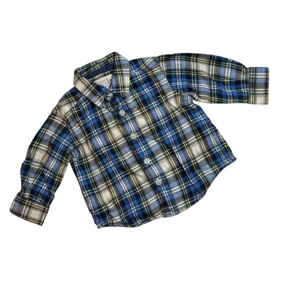 The Children’s Place Boys Blue Flannel Plaid Button Down Dress Shirt 6-9 Months - Picture 1 of 15